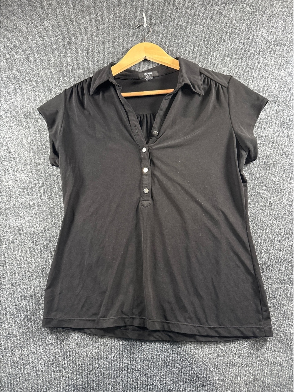 Alfani Petite Women's P/L Black Short Sleeve Stretch Polo Shirt Pullover Top